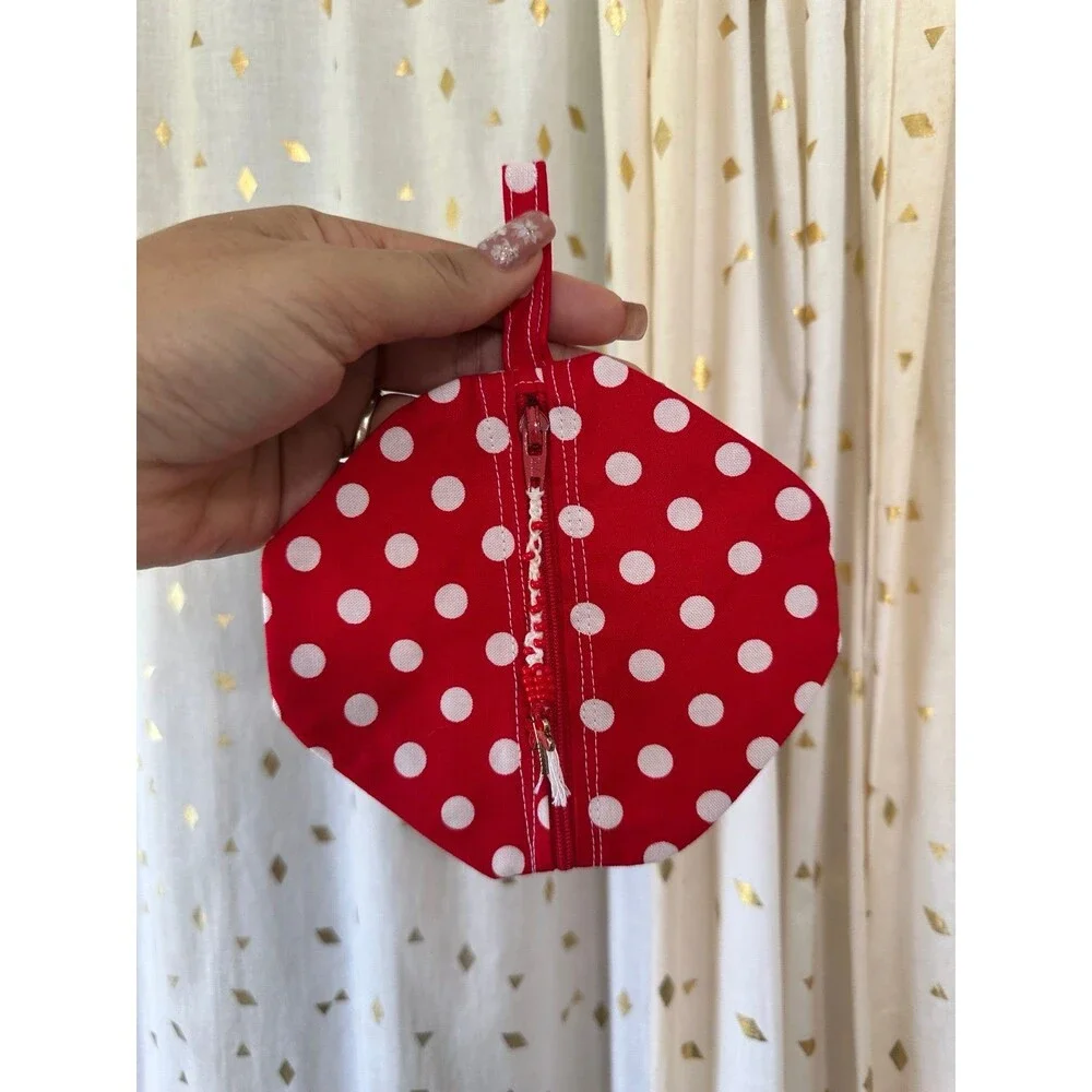 Handmade Polka Dot Zip Ear Air Pod Accessory Case Coin Octagon Pouch Bag Charm